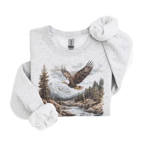 Vintage Bald Eagle Wilderness Scene Sweatshirt - 90s Vintage Eagle Sweatshirt - Scenic River Mountain Nature Sweater - Unisex Graphic Crewneck Sweatshirt2