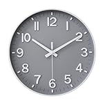 HZDHCLH Wall Clock 10 Inch Silent Non Ticking Quartz Modern Decorative Clock for Office Classroom Home Living Room Bedroom(gray)