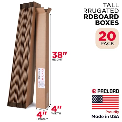 Image of Tall Cardboard Boxes 4 inchL x 4 inchW x 38 inchH (Pack of 20) - USA-Made Packing Boxes for Moving, Shipping, or Storage - USPS, UPS, FedEx Approved - Professional Packing Supplies for Moving | USA-Made Packing Boxes for Moving, Shipping, or Storage - USPS, UPS, FedEx Approved - Professional Packing Supplies