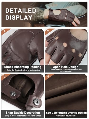 Image of GSG Men's Fingerless Leather Driving Gloves, Half Finger, lambskin | Half Finger Design, Breathable Comfort,Driving, Motorcycle Riding, Racing, Cycling, Daily Wear