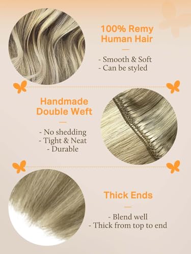 Image of DOORES Sew in Hair Extensions, 20 Inch 120g Light Brown Highlighted Medium Blonde, Invisible Straight Hair Extensions