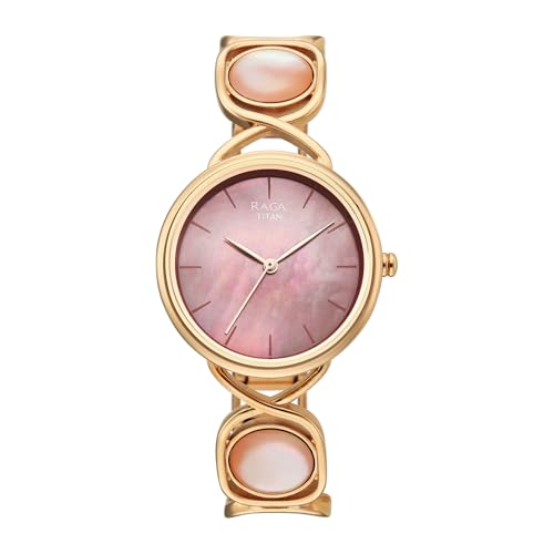 Image of Titan Raga Power Pearls 2.0 with Quartz Analog Mother of Pearl Dial Rose Gold Brass Strap Watch for Women - 2810WM02F