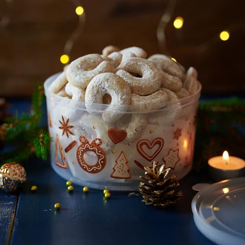 MiraHome Keksdosen 2er Set transparent mit Winterdorf-Design 5L – Rechteckige Plätzchendosen – Ideal als Keksdose für Weihnachten – Plätzchendose für die Weihnachtszeit