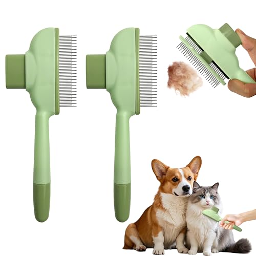 Image of Cat Hair Brush & Dog Brush, Deshedding Brush for Long or Short Haired Pets, Removes Loose Fur, Durable Stainless Steel & ABS Design (green 2pcs)