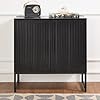Best choice products 2 door slatted storage cabinet accent furniture multipurpose cupboard sideboard wnon scratch foot padsblack  urban country home decor