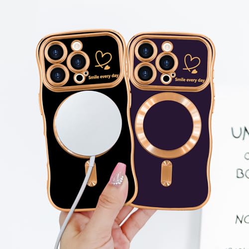 LCHULLE for iPhone 16 Pro Max Case for Women Girls [Compatible with MagSafe] Cute Curly Wave Shape, Magnetic Love Heart Pattern with Camera Lens Cover Luxury Plating Shockproof Phone Case, Black by LCHULLE - Used condition - Image 8
