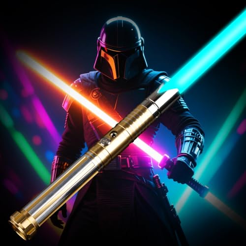 Dueling Lightsabers for Adults Xenopixel Gold Lightsaber with Smooth Swing 16 RGB Colors & 8 Movie Sounds Rechargeable Cosplay Lightsaber Sword Set Ideal Star Wars Gifts