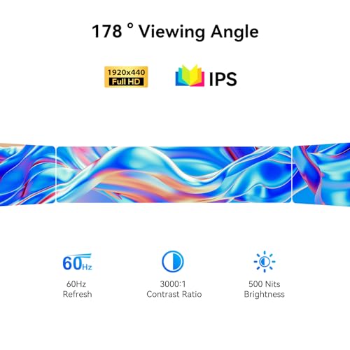 Image of AISHICHEN 11.26 inch Mini Monitor FHD 1920x440 Small Wide Monitor for PC Case, Stretched Bar LCD Screen IPS Display with HDMI & Type-C for Raspberry Pi Laptop CPU GPU Temperature Aida64 Monitoring