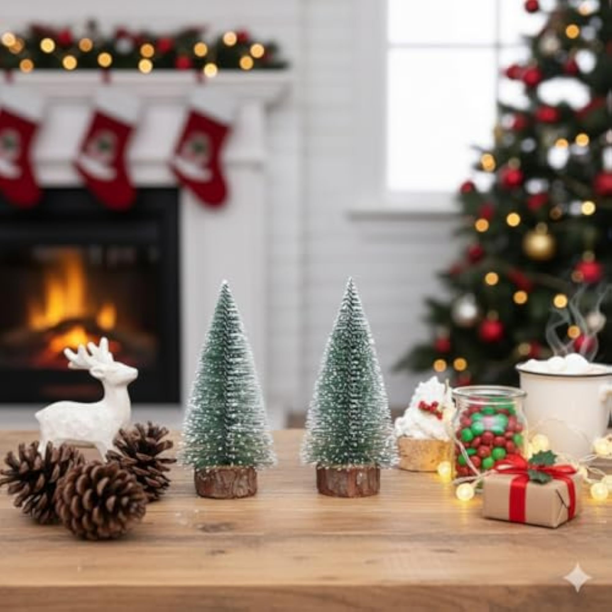 9 Pcs Mini Christmas Tree Set, Snow-Flocked Pine Trees