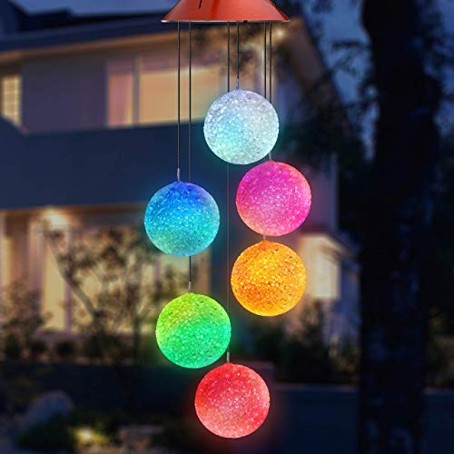 Topspeeder Wind Chimes Crystal Ball Solar Wind Chimes Color-Changing Outdoor Waterproof Wind Mobile Led Solar Powered Wind Chimes Outdoor Decor, Yard Decorations - Thumbnail 5