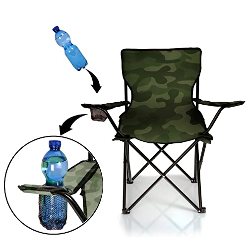 Foto von BigDean 2X Faltstuhl Tarnmuster Camouflage Campingstuhl Anglerstuhl mit Getränkehalter & Tragetasche - Anglersessel klappbar - Klappstuhl Gartenstuhl Faltstuhl Relaxsessel Angelsessel faltbar