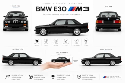 Image of 1:24 Scale Retro M3 Diecast Model | Vintage Classic Sports Car Collectible for Kids & Car Enthusiasts | Multicolor | Pack of 1