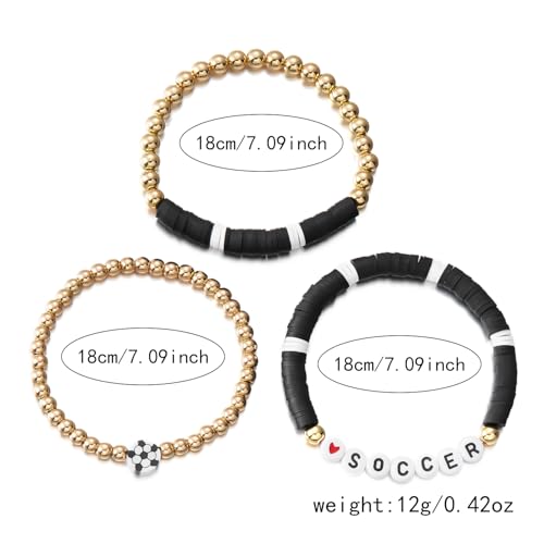 RINHOO Football Baseball Soccer Heishi Clay Beaded Bracelets Stackable Stretch Sports Theme Charm Bracelets for Women Game Day Jewelry Gifts (soccer) — view 2