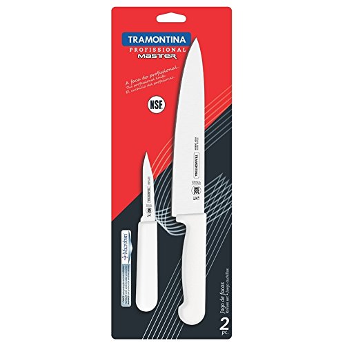 TramontinaProfessional 2 Pieces Knife Set with Stainless Steel Blade and White Polypropylene Handle with Antimicrobial Protection