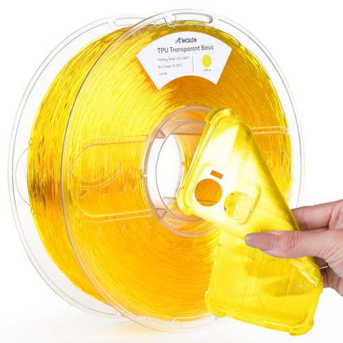 AMOLEN 95A TPU 3D Printer Filament 1.75mm, High Hardness & Resilience TPU Transparent Yellow Filament, 1KG Flexible 3D Filament, Dimensional Accuracy +/- 0.02mm, Suitable for Most FDM 3D Printers