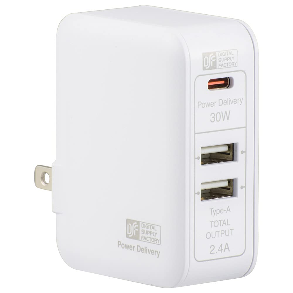オーム電機 AC充電器 ACアダプター 3ポート Type-Cx1 Type-Ax2 急速充電対応 MAV-AUPD3042-W 01-3797 OHM