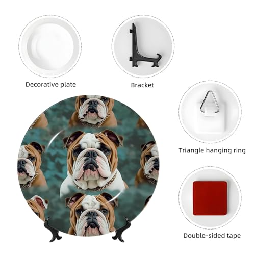 Assiette décorative Bouledogue anglais pour salon et bureau avec socle