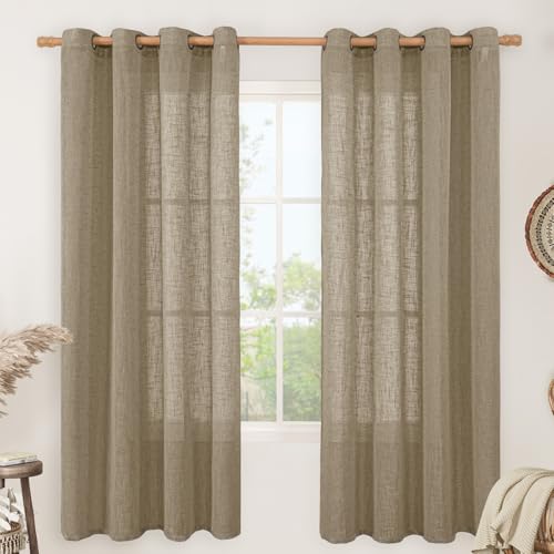 Image of LAMIT Taupe Linen Curtains 72 Inch Length for Bedroom Living Room, Linen Textured Window Drapes Semi Sheer Light Filtering Bronze Grommet Burlap Look Farmhouse Country Decor, 2 Panels, 52 x 72 Inch