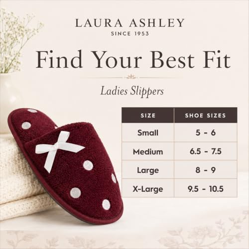 Image of Laura Ashley Ladies Embroidered Soft Terry Plush Scuff Slipper