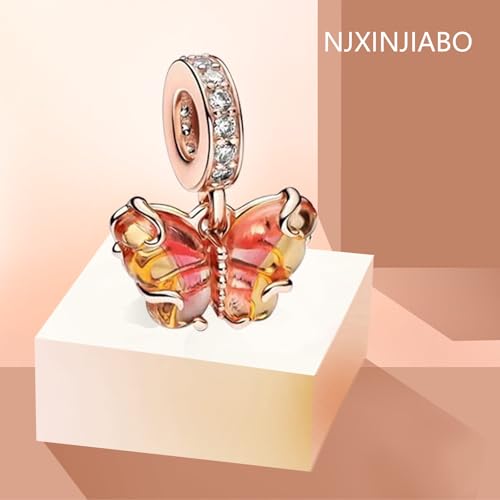 Image of Glazed Butterfly Charms 925 Sterling Silver for Bracelets and Necklaces Pendant Dangle Beads Mother's Day Birthday Christmas Jewelry Gift for Women