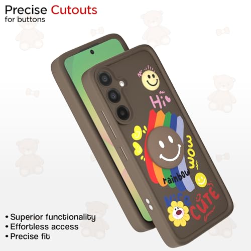 Image of Pikkme Back Cover for Samsung Galaxy A56 5G | Soft Silicone| Cute Rainbow Smile & 3D Cartoon Flower Design | Shockproof Raised Camera Protection Bumper Case (Brown)