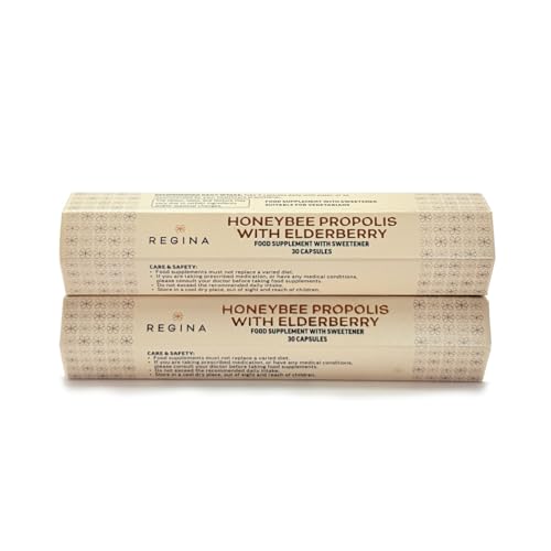 Regina Honeybee Propolis with Elderberry: 60 Capsules, 1 Month Supply - Natural, Vegetarian Food Supplement with 1000mg of Super Bioflavonoid Complex for Immune Health