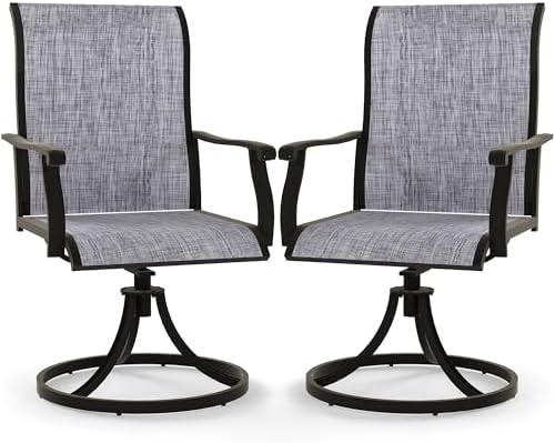 Murago Outdoor Patio Swivel Dining Chairs Set of 2, 360 Swivel and All Weather Rocking Chair with Textilene Mesh Fabric and Rust Proof Steel Frame, 400 Lb. Capacity, Grey