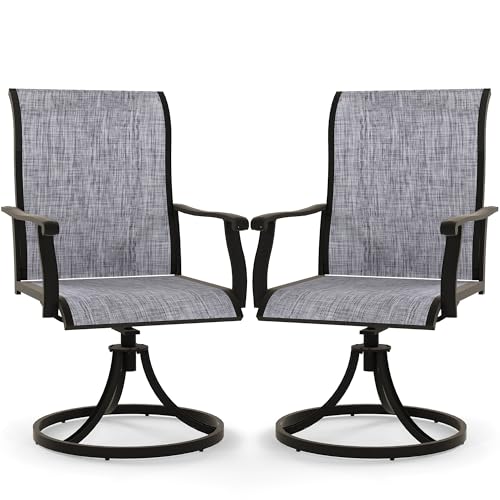 Murago Outdoor Patio Swivel Dining Chairs Set of 2, 360 Swivel and All Weather Rocking Chair with Textilene Mesh Fabric and Rust Proof Steel Frame, 400 Lb. Capacity, Grey