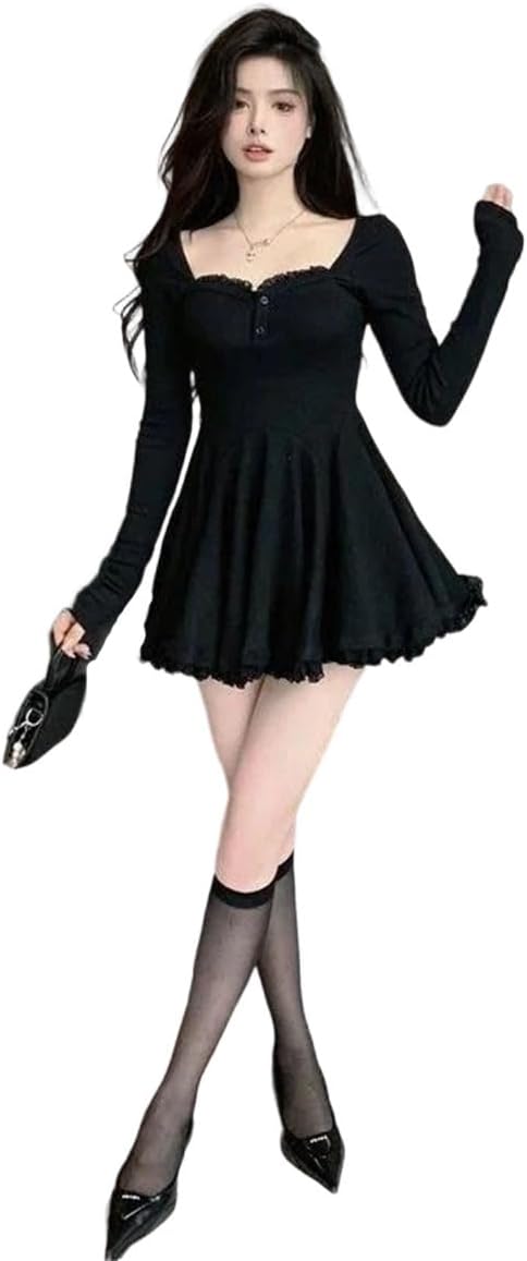 Women's Cinched Waist Long Sleeve Sweet Pleated A Line Tutu Skirt