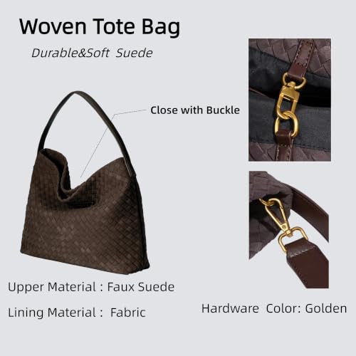 Image of Woven Suede Tote Bag for Women Faux Suede Hobo Bag Slouchy Shoulder Bag Soft Woven Handbag