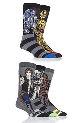 SockShop Men's 5 Pair Star Wars Yoda, Chewbacca, C3P0, R2-D2 and Han Solo Socks 7-12 Mens Assorted