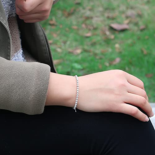 Women 925 Sterling Silver Round Bead Bracelet Minimalist 4-6MM 13-21CM Bell and Heart Pendant Prayer Beads Link Chain Bracelet Men Charm Jewelry Gift4