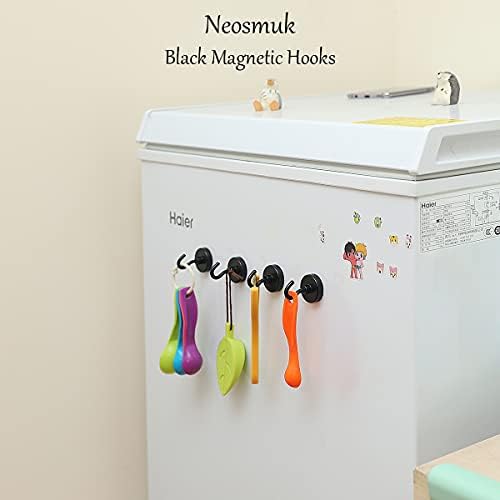 Neosmuk Black Magnetic Hooks Heavy Duty,100 lb Extra Strong Magnet with Metal Hook for Refrigerator, Super Magnet for Cruise,Grill, Kitchen,Classroom,Large Magnetic Hanger for Door,BBQ,Tools. 4 Pack