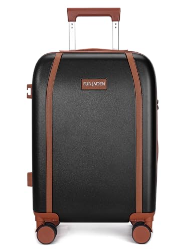 Image of FUR JADEN The Wayfarer 55cm Polycarbonate Travel Luggage Suitcase with 8 StealthTech Silent Shock Absorbing Wheels, TSA Lock & Aviation Grade Telescopic Trolley (Stark Black, Cabin 20 inch)