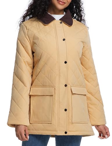 BQDCQB Lightweight Khaki Quilted Puffer Jacket for Women with Corduroy Collar and Pockets – Perfect for All Seasons! - Image 4