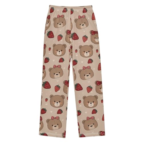 ALAZA Strawberry Bear Bow Heart Pajama Lounge Pants Long Sleep Pajama Bottoms with Pockets