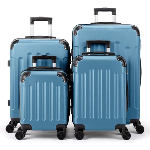 LEADZM Set de 4 Valises avec Renforts d'angle, Valise Cabine & Grande Taille, Valise Soute Ridide en ABS, Bagages Cabine (Bleu Marine)