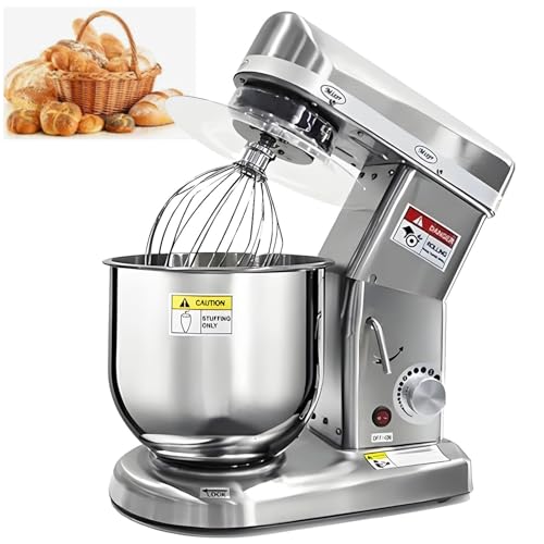 Batidora eléctrica comercial con gancho amasador, batidora de pie de acero inoxidable de 300 W/500 W, capacidad de 5 L/7 L/10 L, batidora de masa de 3 velocidades, batidora multifunción Silver-5L