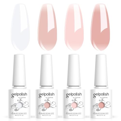 Vishine 4 Couleurs Vernis Gel Semi-Permanent Transparent Milky White Pink Vernis à ongles Naturelle Rose Blanc Laiteux Transparent Gelée de Cristal Soak Off UV LED 8ml