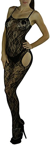 Image of ToBeInStyle Women's Bodystocking Crotchless Peek-A-Boo Fishnet Lace Bodysuit