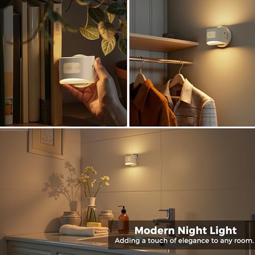 Image of L LOHAS LED Motion Sensor Night Light, Rechargeable Stair Lights Indoor, Portable Warm White Motion Sensor Light Indoor, Battery Operated for Bedrooms, Hallway, Stairway & Bathrooms[2 Pack]