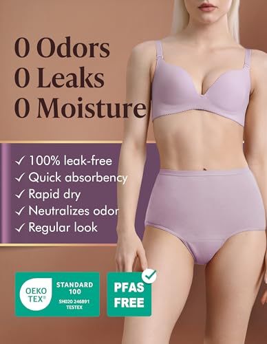 Image of AIRCUTE Washable Urine Absorbency Incontinence Underwear for Women Bladder Leak Proof Cotton Panties 60ML 3 Pack(Dusk, 2X-Large)