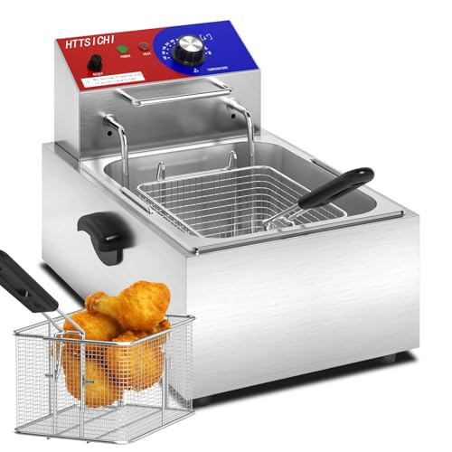 Commercial Deep Fryer - 12 L Electric Deep Fryer with 6 L Basket, Commercial Deep Fryer with Basket, Stainless Steel Countertop Deep Fryer w/Adjustable Temperature and Restaurant Use