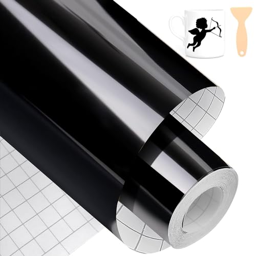Bocguy Rollo de Vinilo Permanente Adhesivo Negro Brillo, 30.5 CM x 600 CM PVC Vinilo Permanente, Fácil de Cortar & Deshierbar, Vinilo Adhesivo Permanente für Cri-cut & Silhouette Cameo