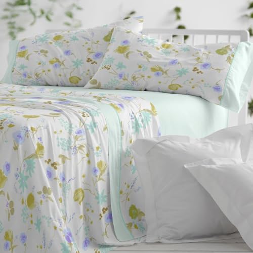 Parure de lit 105x200 Burrito Blanco vert d'eau avec motif 140 cm