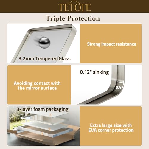 Image of TETOTE Brushed Nickel Mirror 28 x 36 Brushed Nickel Metal Framed Bathroom Mirror, Tempered Glass, Modern Farmhouse Wall Mounted Mirror for Decorative(Horizontal /Vertical)