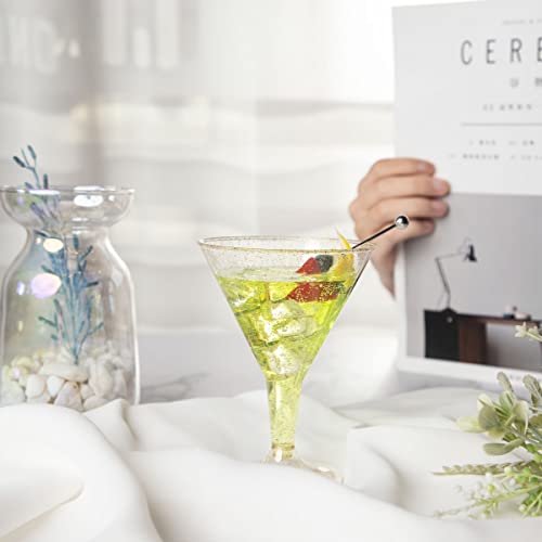 Liacere 24 Pack Gold Plastic Martini Glasses - 6.25Oz Disposable Cocktail Glasses - Plastic Margarita Glasses Perfect For Wedding & Party #TOP5