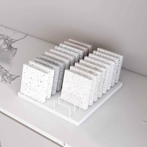 Desk Extender Pegboard,Desktop Metal Tile Display Rack with 30 Card Slots, Large Capacity Marble Slab Display Stand for Building Material Samples, Tile Organizer Shelf(White,2 Rows)