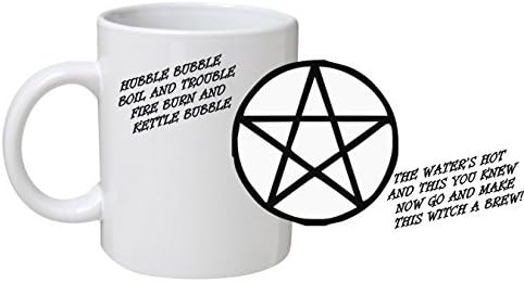 Hubble Bubble Boil and Trouble, Fire Burn and Kettle Bubble, the waters hot and this you knew, now go and make this witch a brew! - Witch Pentagram Mug