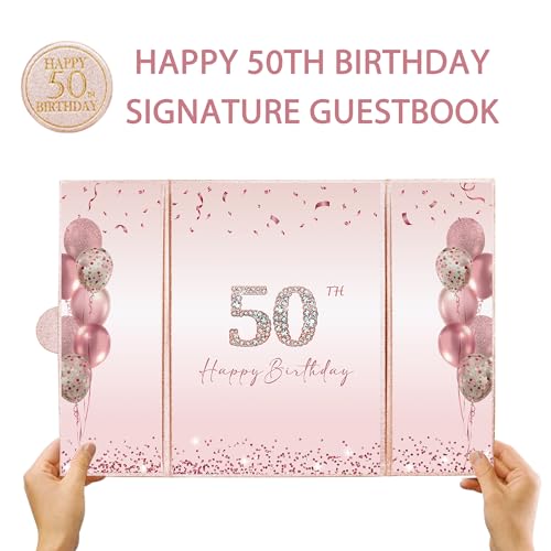 Image of DARUNAXY Rose Gold Happy 50th Birthday Alternative Signature Guest Book